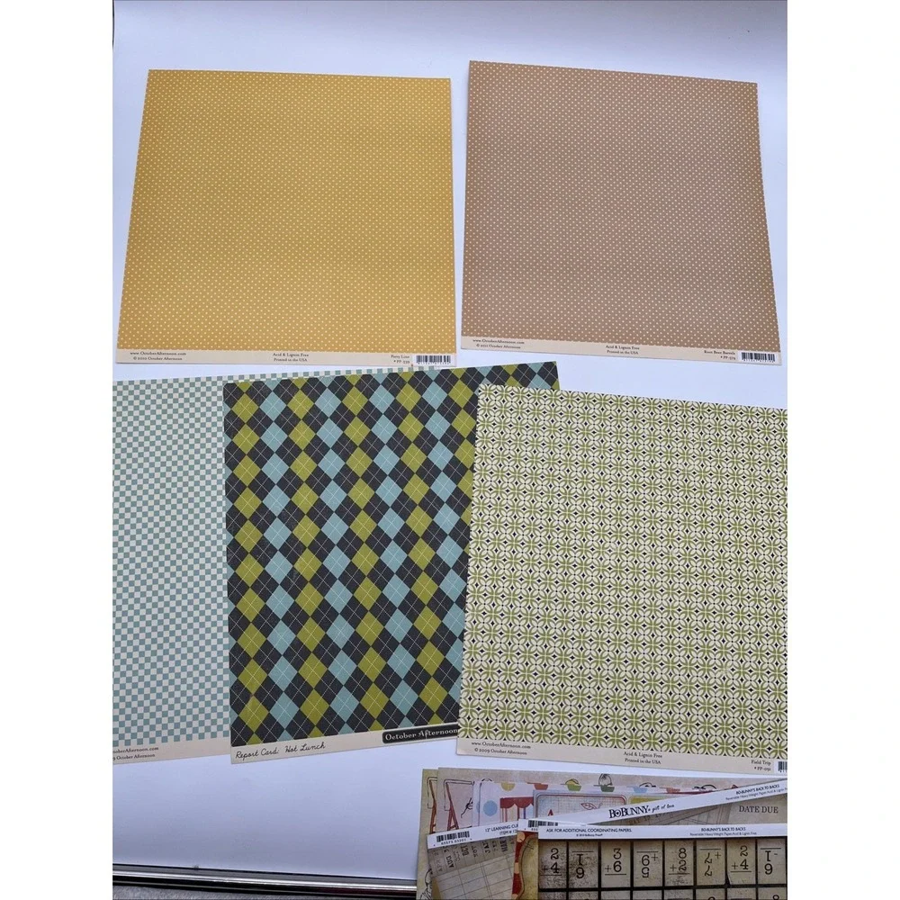Graphic 45 DCWV Scrapbook Paper Lot 12x12 School Vintage Bo Bunny